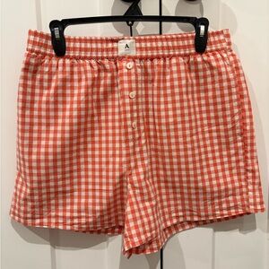 Anthropologie women’s red and white plaid boxer shorts, size medium
